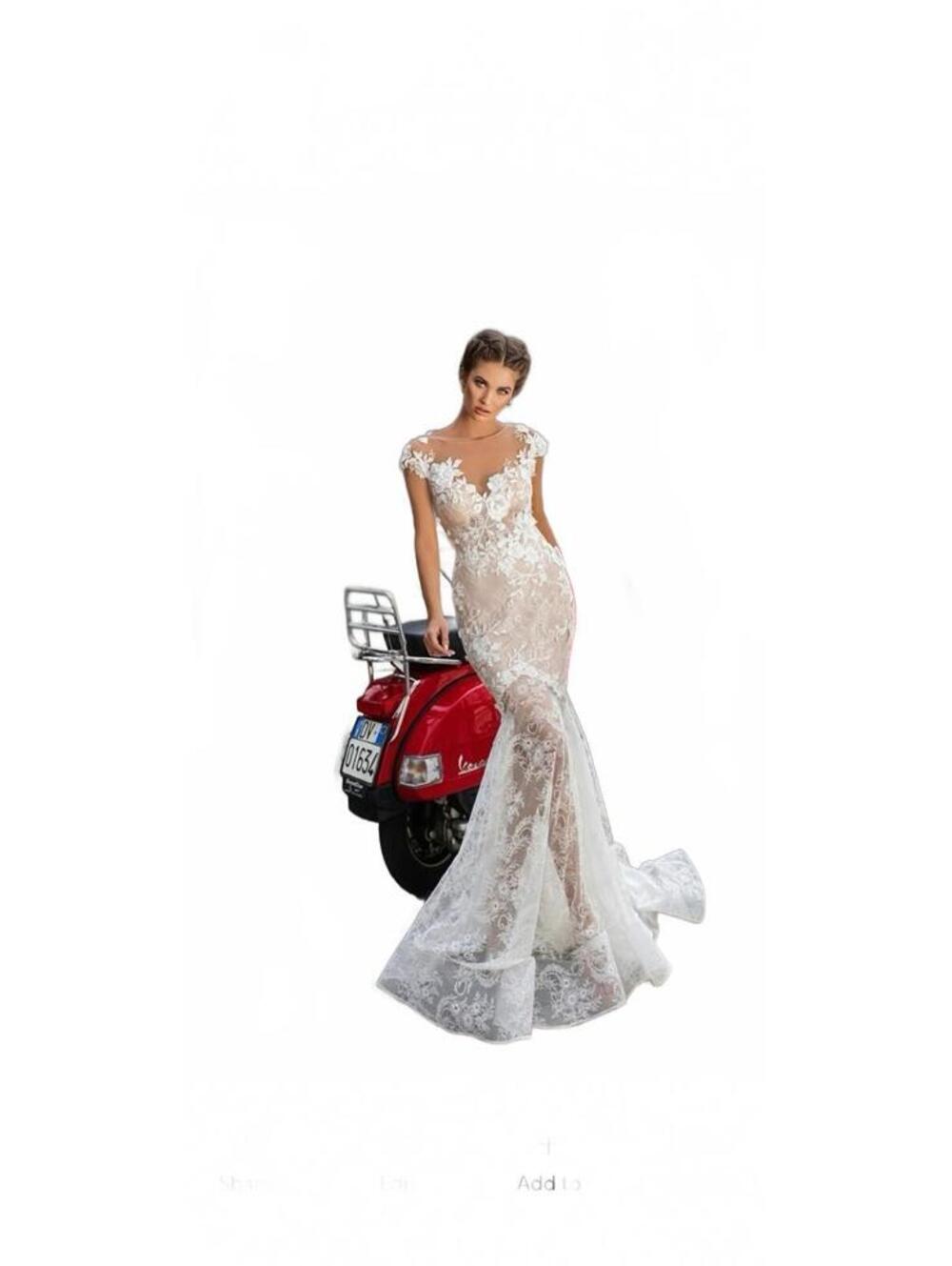 Tarik Ediz 93602 Ivory Lace Mermaid Wedding Dress Illusion Bridal Gown 40 US8